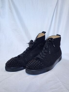 Christian Louboutin Men's Black High-Top Studded Sneakers